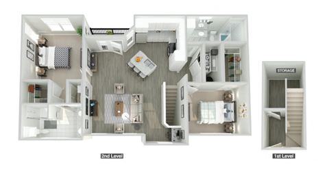 Floor plan for 2 beds, 2 baths, 1294 sqft